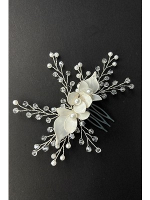 Minimal Tasarım Mineli Sedef Kristalli Gelin Saç Aksesuarı