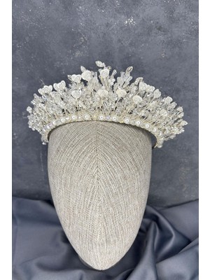 Agesi Yoğun Işlemeli Mineli Kristalli Gelin Tacı Saç Aksesuarı
