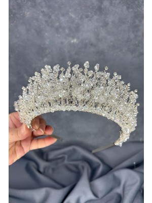 Lidan Yoğun Işlemeli Kristalli Gelin Tacı Saç Aksesuarı