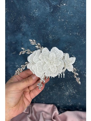 Maysi Dantel Işlemeli Taşlı Tarak Toka Gelin Aksesuarı