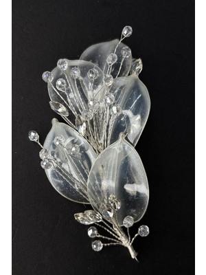 Büyük Şeffaf Yaprak Sedefli Gelin Saç ve Türban Aksesuarı