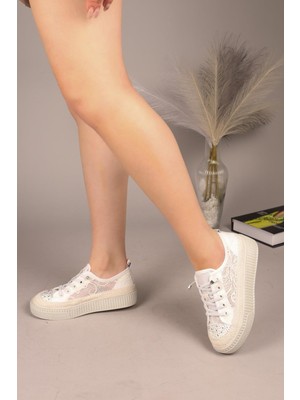 Luxora  Lastik Bağcıklı Dantel Sneakers Beyaz
