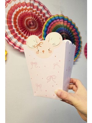 Pembe Fare Konsept Popcorn Kutusu 8 Li Özel Üretim Mısır Kutusu 8 Adet