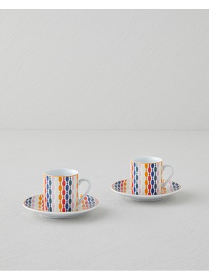 English Home Feliz Porselen 4 Parça 2 Kişilik Kahve Fincan Takımı 80 ml Renkli