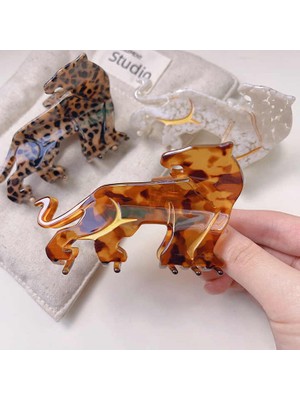 Minimal Leopar Desenli Kemik Asetat Yüksek Kalite Toka - Beyaz
