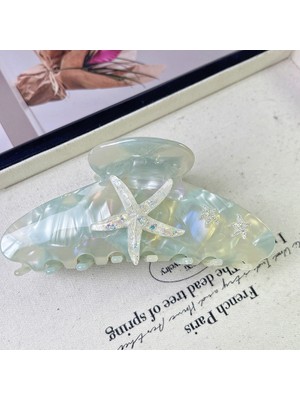 Deniz Yıldızı Desenli Kemik Asetat Yüksek Kalite Toka - Mavi