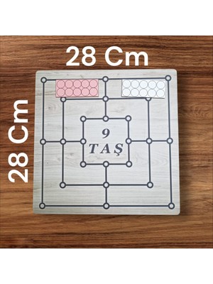 Ahşap 9 Taş 3 Taş Oyunu (28CMX28CM) Eşsiz Eğlence Zeka Akıl Mantık Strateji Oyunu