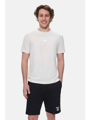 Ucla FABIO Kemik Rengi Bisiklet Yaka Baskılı %100 Pamuk Standard Fit Erkek Tshirt