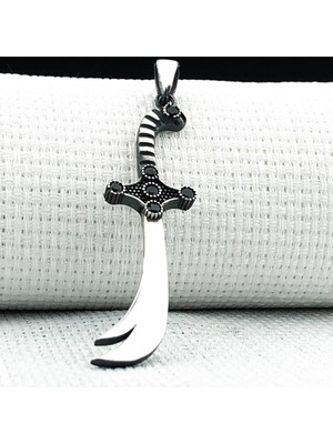 925 Ayar Siyah Taşlı Zülfikar Gümüş Kolye Ucu