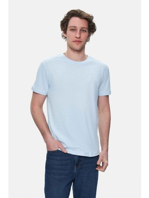 Ucla HARPER Gök Mavisi Bisiklet Yaka Nakışlı %100 Pamuk Standard Fit Erkek Tshirt