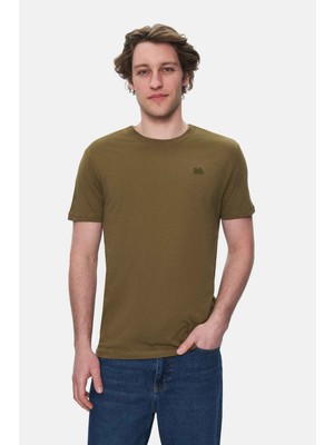 Ucla Harper Koyu Haki Bisiklet Yaka Nakışlı Standard Fit Erkek Tshirt