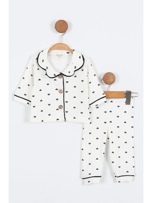ribana Kalp Desenli Düğme Detaylı Bebe Yaka Takım