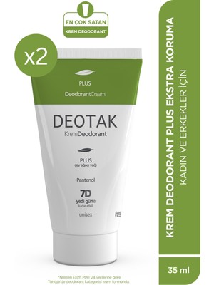 Plus Ekstra Koruma 7 Güne Kadar Etkili Krem Deodorant 35 ml x 2 Adet