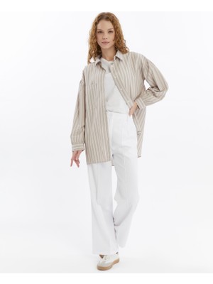 25010 Kadın Double Krep Çima Dikiş Detaylı Cepli Palazzo Pantolon Beyaz