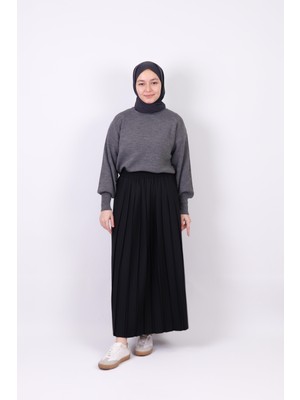 25011 Double Krep Pliseli Etek Siyah