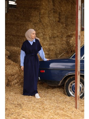 24001 Kadın Gömlek Garnili Triko Elbise Lacivert