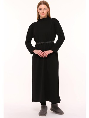 23311 Triko Sosis Yaka Basic Elbise Siyah