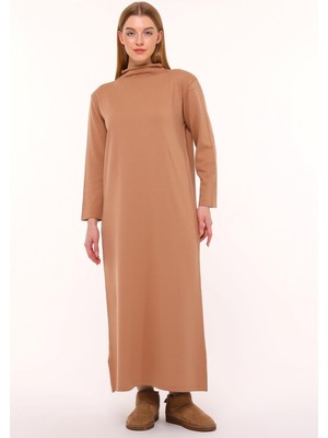 23311 Triko Sosis Yaka Basic Elbise Sütlü Kahve