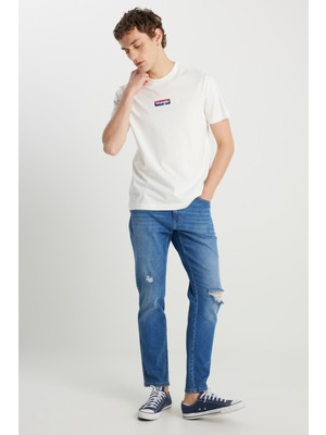 %100 Pamuk Regular Fit Normal Kesim Bisiklet Yaka Ekru Mini Logo Tişört