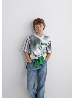 Mavi Baskılı Çizgili Tişört 6610264-89187