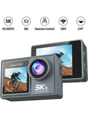 5k Aksiyon Kamerası 4K60FPS Çift IPS Dokunmatik LCD Wifi 170 ° Uzaktan Kumandalı 30M Su Geçirmez 5x Zoom Sarsıntı Önleyici Spor Kamerası