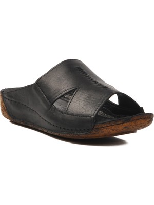 Siyah Hakiki Deri Kadın Terlik 012 Z