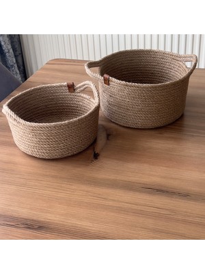 Jüt Hasır Ikili Banyo Organizer Seti – Kulplu Büyük ve Küçük Sepet