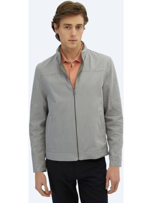 Gri Regular Fit Gizli Kapüşon Casual Dokuma Çift Taraflı Mont