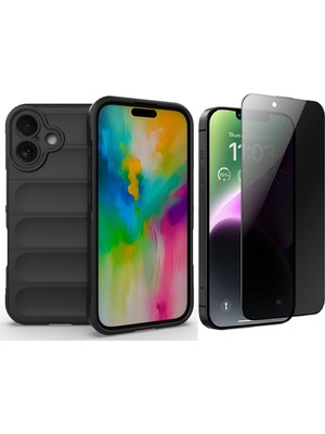 Vendas iPhone 16 Kılıf Esnek TPU Oyuklu Arka Yüzey Tasarımlı Zore Etnik Silikon Kapak + Hayalet Ekran Koruyucu