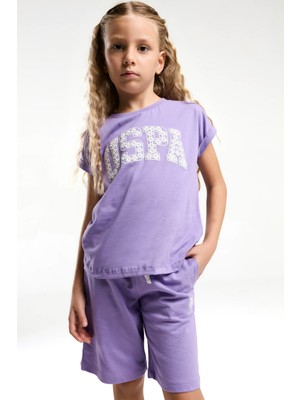 U.S. Polo Assn.  Kız Çocuk Mor Bermuda Takım