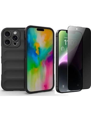 Vendas iPhone 16 Pro Kılıf Esnek TPU Oyuklu Arka Yüzey Tasarımlı Zore Etnik Silikon Kapak + Hayalet Ekran Koruyucu