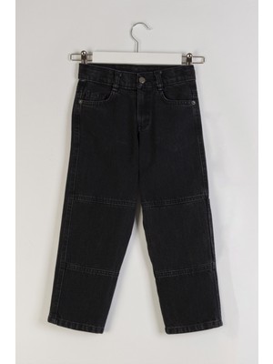 Yüksek Bel Denim Düz Paça Beli Ayarlanabilir Kontrast Dikişli Kot Kız Çocuk Pantolon