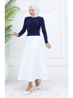 Balıkçı Yaka Düğme Detaylı Bluz 71267-01 Lacivert