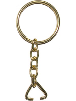 Anahtarlık Halkası, Halka + Zincir + Üçgen, 24MM, Altın, Sarı, 1 Adet