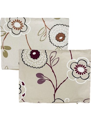 Ham  Keten  Çiçekli  52X37  Kırlent  Kılıfı