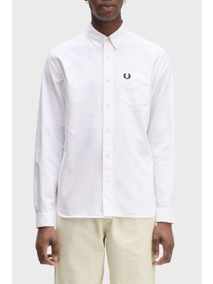 Fred Perry Logolu  Pamuk Regular Fit Tek Cepli Düğmeli Yaka Gömlek Erkek Gömlek M5516 100