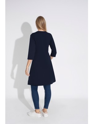 Kadın Lacivert Renkli Bol Kesim Bisiklet Yaka Truvakar Kol Tunik T-407
