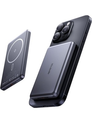 Mcdodo MC-4641 20W 5000mAh Metal Ultra Ince Manyetik Kablosuz Power Bank Siyah