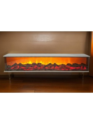 Tv Sehpası Full Şömineli Kumandalı Bluetooth Stereo Ses 6 Modlu Ünite Mdf Metal Ayak