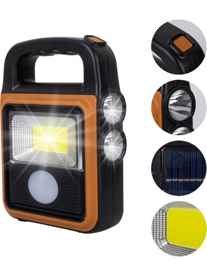  HS-8020C Cob Ledli Solarlı 4 Kademeli USB Bank Çıkışlı Şarjlı Işıldak Fener