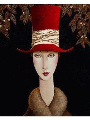 Kanvas Kırmızı Şapkalı Kadın Sayılarla Boyama Setirulo