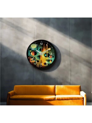 Dekoratif 3D Baskı Geometrik Desen Yuvarlak Duvar Saati -90