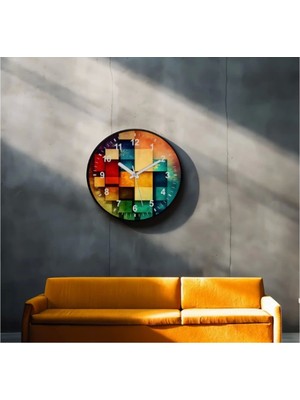 Dekoratif 3D Baskı Geometrik Desen Yuvarlak Duvar Saati -91