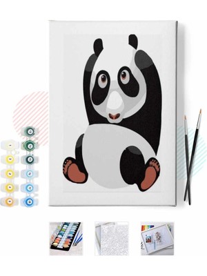 Kanvas Uykulu Panda Sayılarla Boyama Seti Rulo