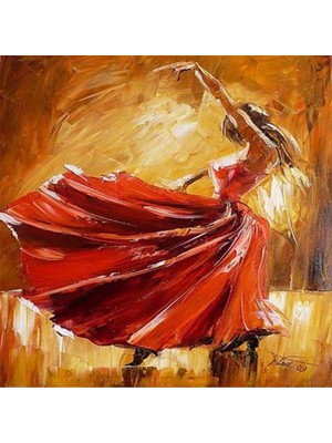 Kanvas Kırmızı Elbiseli Kadın ve Büyüleyici Dansı Sayılarla Boyama Seti Rulo