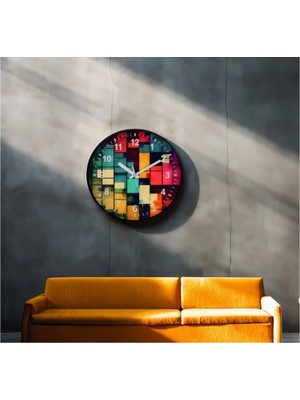 Dekoratif 3D Baskı Geometrik Desen Yuvarlak Duvar Saati -77
