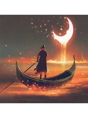 Kanvas Hilalde Kayık Sayılarla Boyama Seti  Rulo