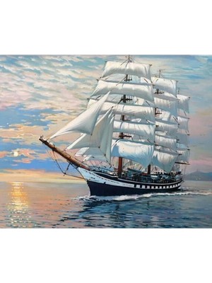 Kanvas Yelkenli Gemi Sayılarla Boyama Seti Rulo