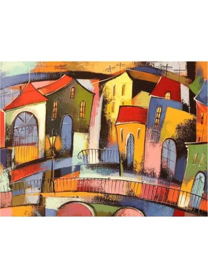 Kanvas Renkli Evler 2 Sayılarla Boyama Seti  Rulo