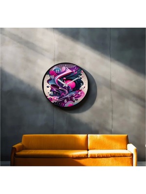 Dekoratif 3D Baskı Geometrik Desen Yuvarlak Duvar Saati -104